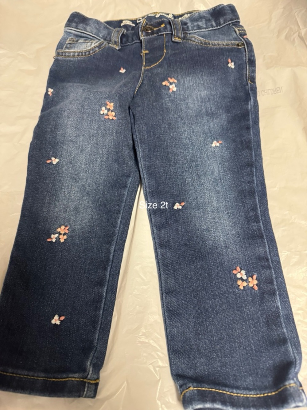 Girls' Dark Blue Embroidered Floral Jeans